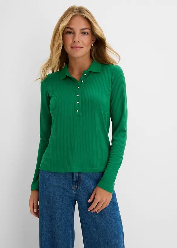 Geripptes Poloshirt in grün von vorne (im Anschnitt) - bonprix Geripptes Poloshirt in grün von vorne (im Anschnitt) - bonprix