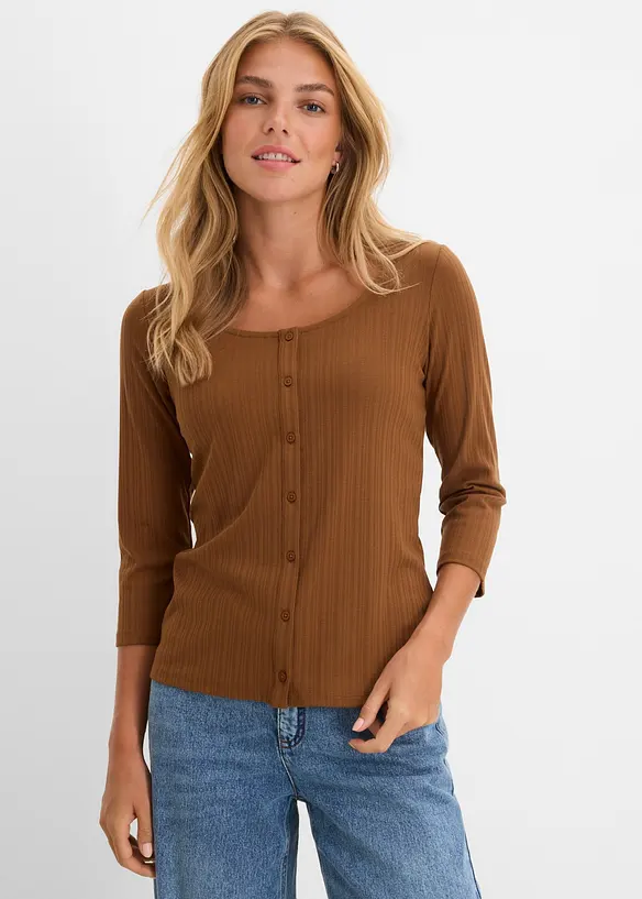 Shirt aus softem Viskose-Mix in braun von vorne (im Anschnitt) - bonprix