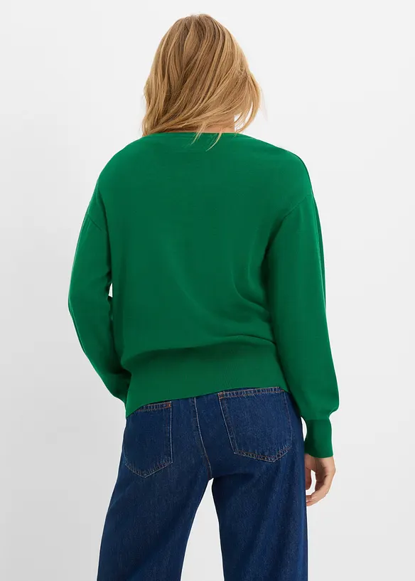 Feinstrickjacke aus softem Viskose-Mix in grün von hinten (im Anschnitt) - bonprix