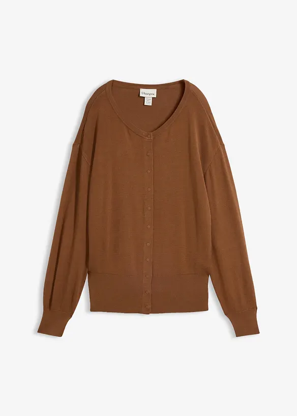 Feinstrickjacke aus softem Viskose-Mix in braun von vorne - bonprix