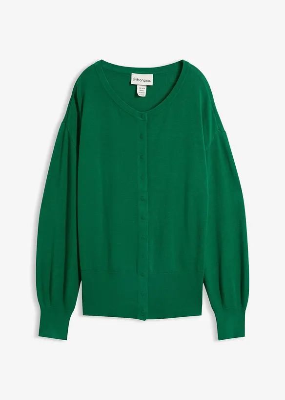 Feinstrickjacke aus softem Viskose-Mix in grün von vorne - bonprix