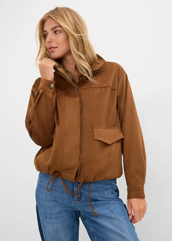 Lederimitat Blouson in braun von vorne (im Anschnitt) - bonprix