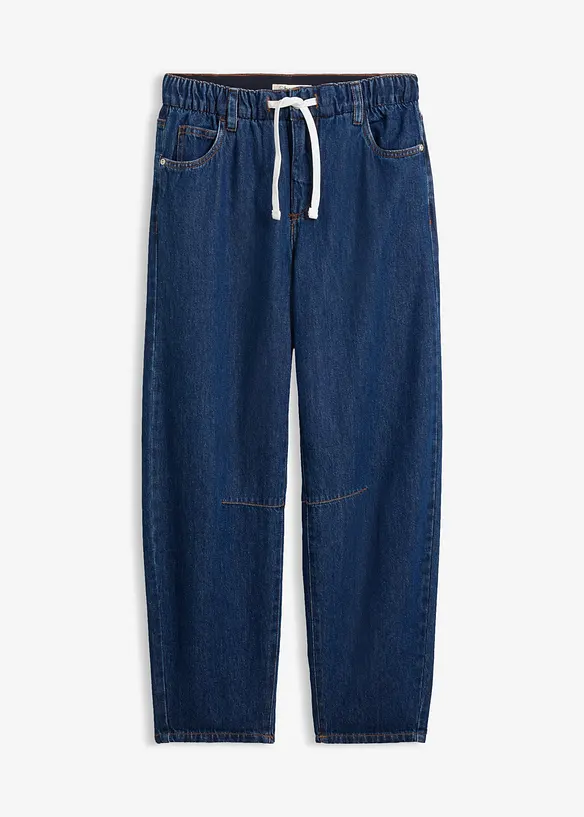 Leichte Barrel-Jeans Mid Waist cropped in blau von vorne - bonprix