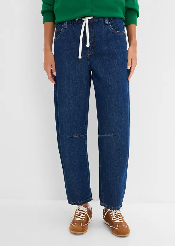 Leichte Barrel-Jeans Mid Waist cropped in blau von vorne - bonprix
