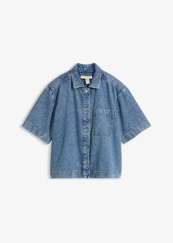 Jeansbluse aus reiner Baumwolle in blau von vorne - bonprix
