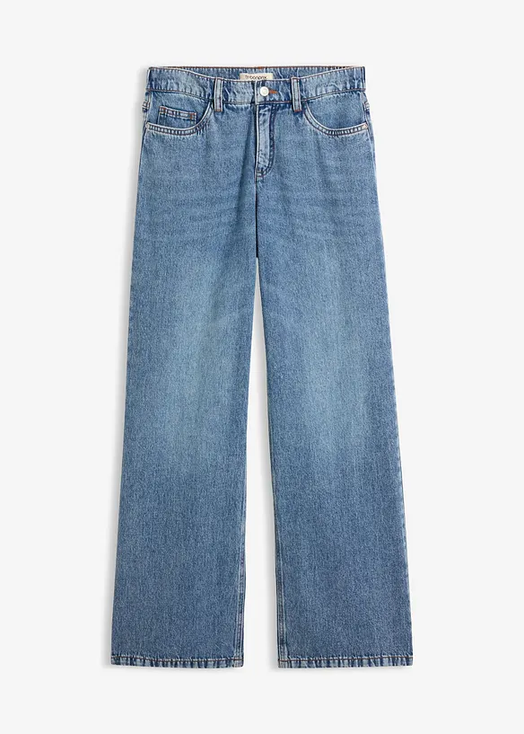 Leichte Wide-Leg-Jeans Mid Waist in blau von vorne - bonprix
