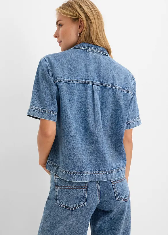 Jeansbluse aus reiner Baumwolle in blau von hinten (im Anschnitt) - bonprix