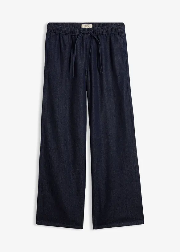 Leichte Wide-Leg-Jeans Mid Waist in blau von vorne - bonprix