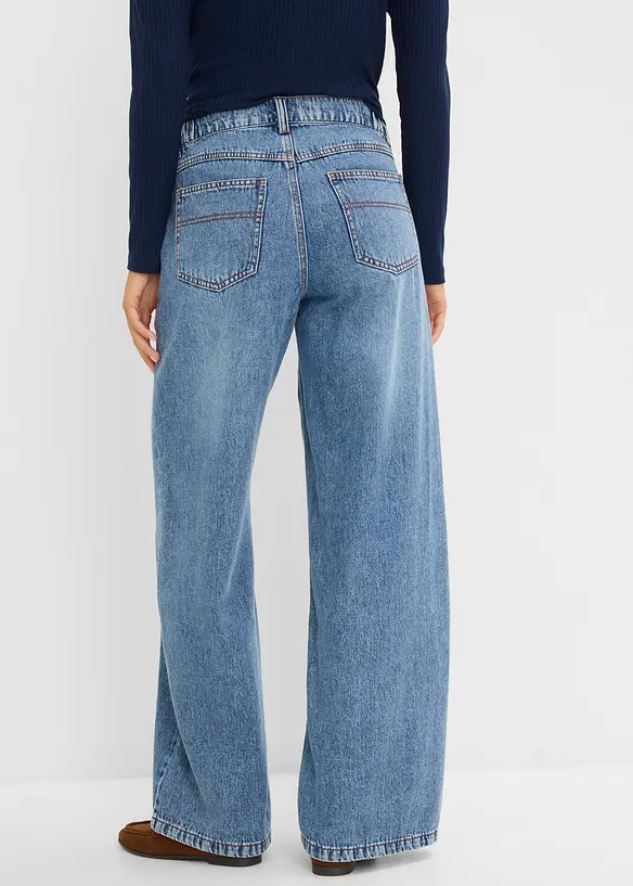 Leichte Wide-Leg-Jeans Mid Waist in blau von hinten - bonprix