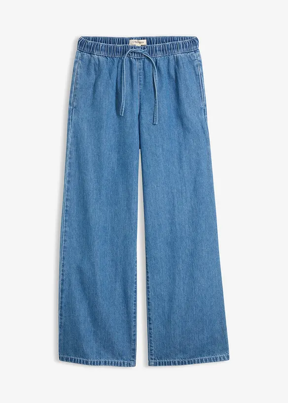 Leichte Wide-Leg-Jeans Mid Waist in blau von vorne - bonprix