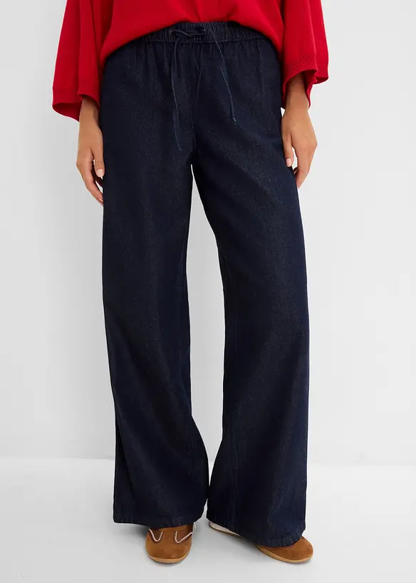 Leichte Wide-Leg-Jeans Mid Waist in blau von vorne - bonprix