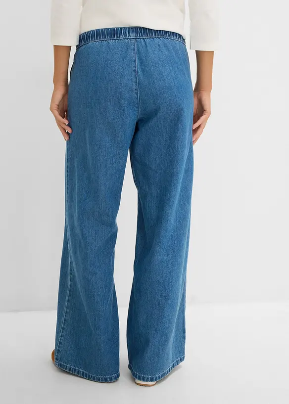 Leichte Wide-Leg-Jeans Mid Waist in blau von hinten - bonprix