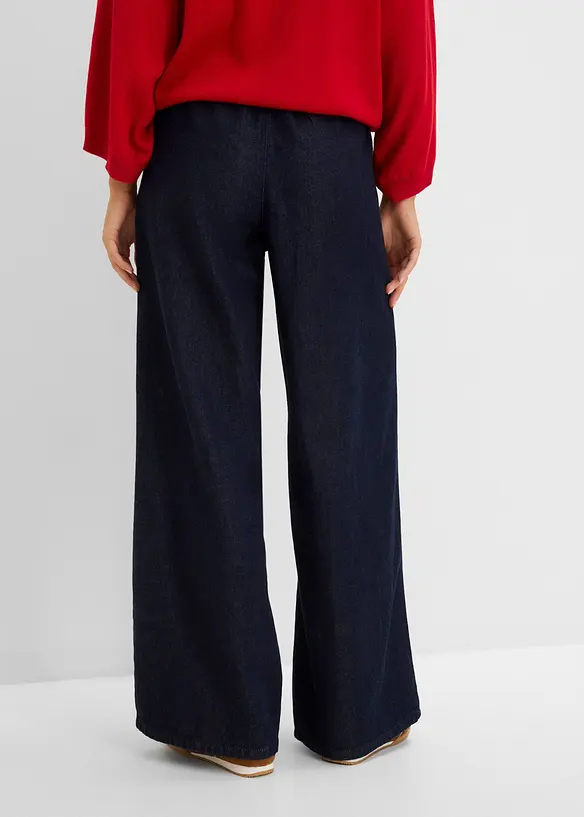 Leichte Wide-Leg-Jeans Mid Waist in blau von hinten - bonprix