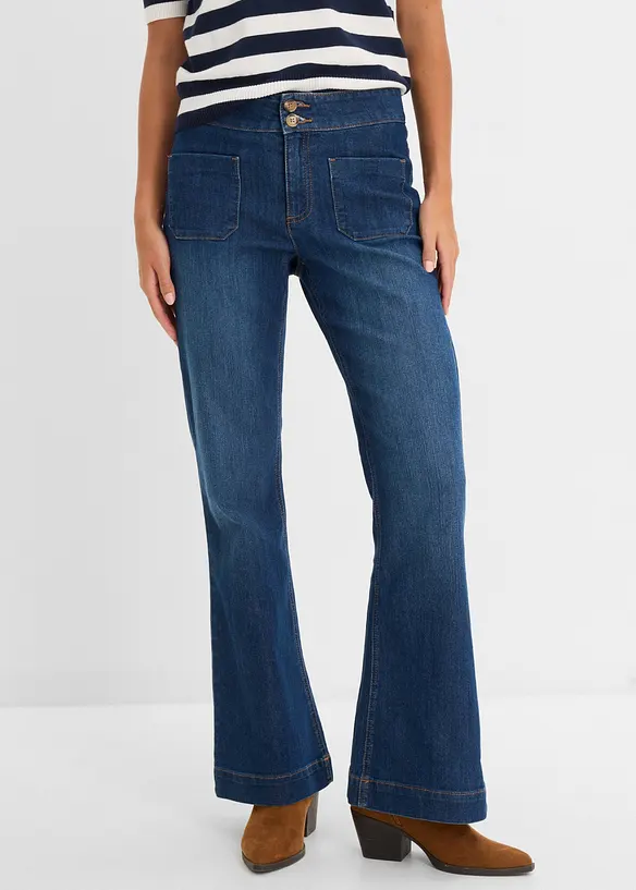 Flared-Jeans Mid Waist in blau von vorne - bonprix