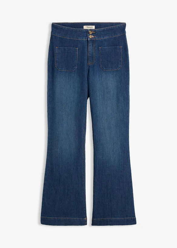 Flared-Jeans Mid Waist in blau von vorne - bonprix