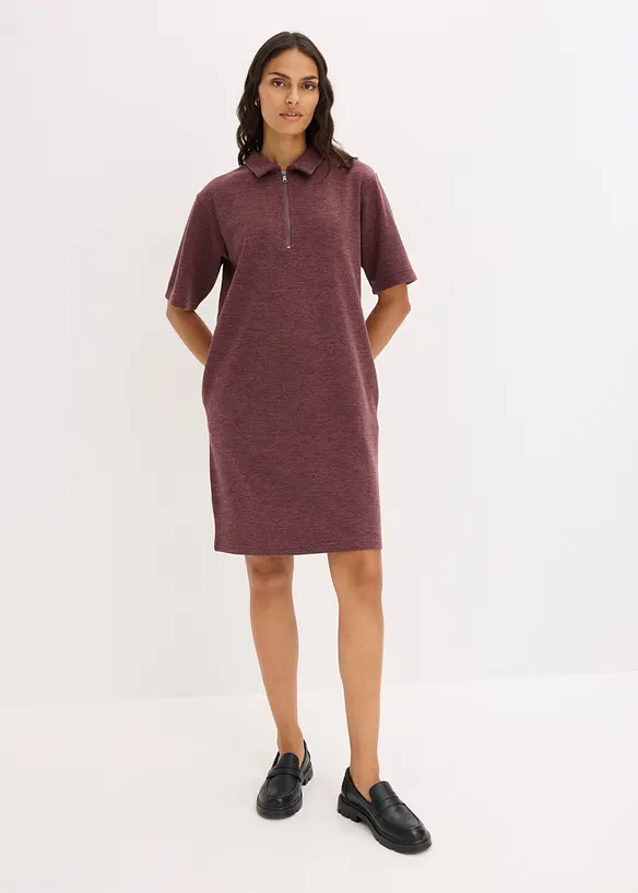 Kleid mit Reißverschluss aus Piqué in lila von vorne (Totalaufnahme) - bonprix
