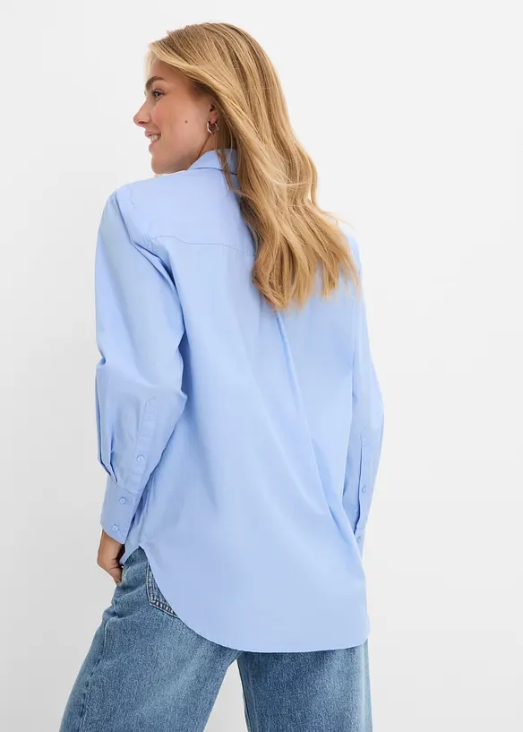 Hemdbluse aus reiner Baumwolle in blau von hinten (im Anschnitt) - bonprix
