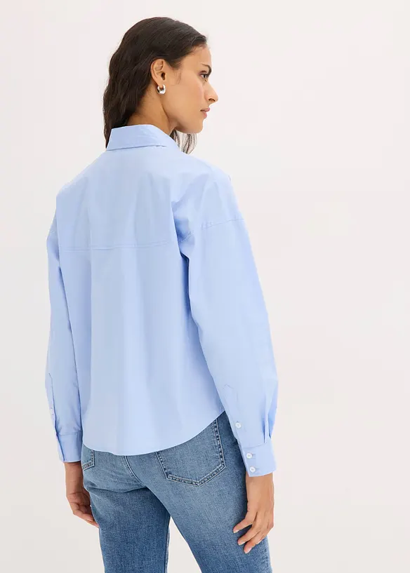 Hemdbluse aus Baumwoll-Mix in blau von hinten (im Anschnitt) - bonprix