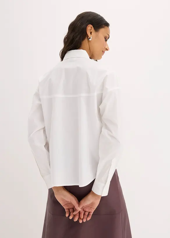 Hemdbluse aus Baumwoll-Mix in weiß von hinten (im Anschnitt) - bonprix