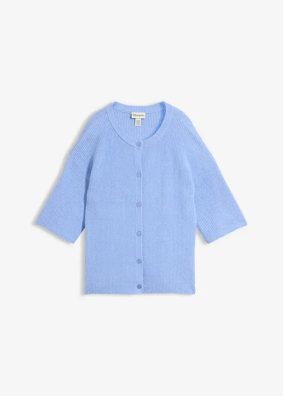 Lockere Strickjacke mit Wollanteil in blau von vorne - bonprix