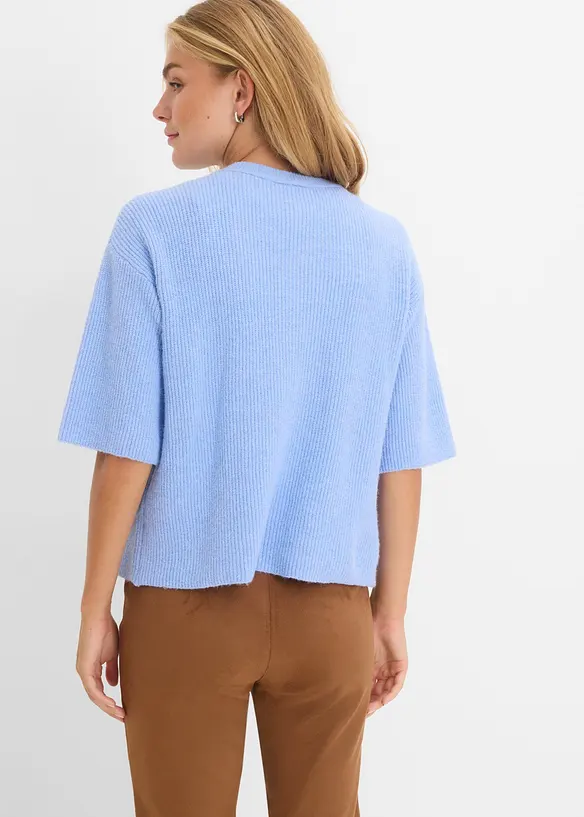 Lockere Strickjacke mit Wollanteil in blau von hinten (im Anschnitt) - bonprix