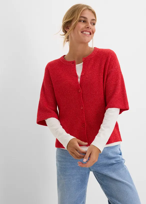 Lockere Strickjacke mit Wollanteil in rot von vorne (im Anschnitt) - bonprix
