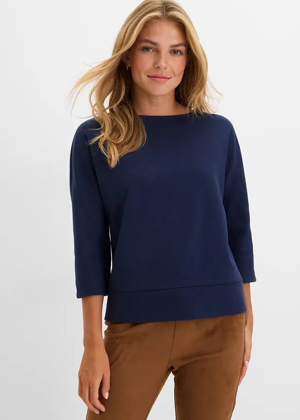 Strukturiertes Interlock-Shirt aus Baumwoll-Mix in blau von vorne (im Anschnitt) - bonprix Strukturiertes Interlock-Shirt aus Baumwoll-Mix in blau von vorne (im Anschnitt) - bonprix