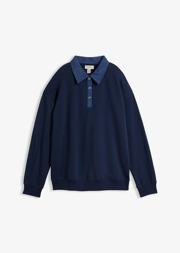Oversize-Sweatshirt mit Jeanskragen aus Baumwoll-Mix in blau von vorne - bonprix