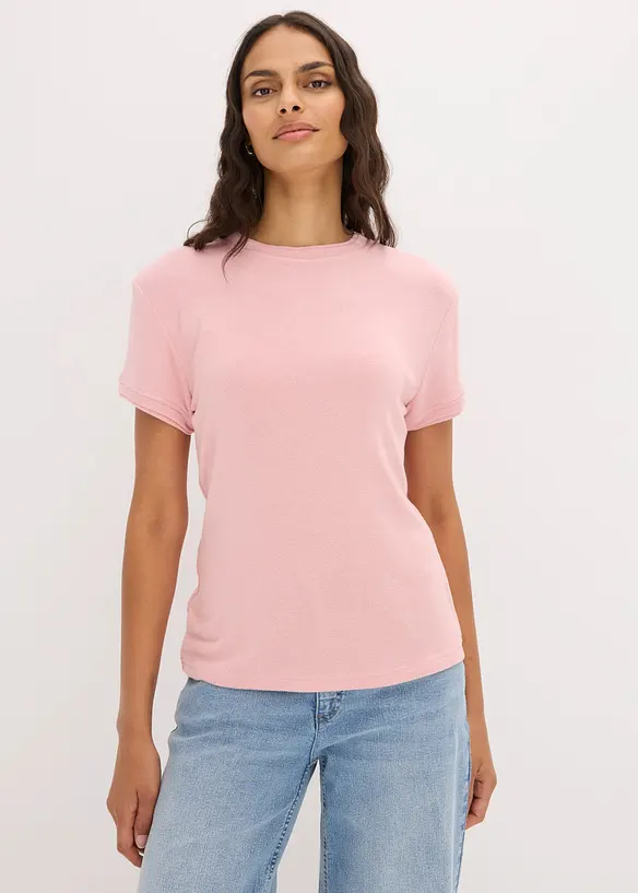 T-Shirt in 2-in-1-Optik aus Viskose-Mix in rosa von vorne (im Anschnitt) - bonprix T-Shirt in 2-in-1-Optik aus Viskose-Mix in rosa von vorne (im Anschnitt) - bonprix