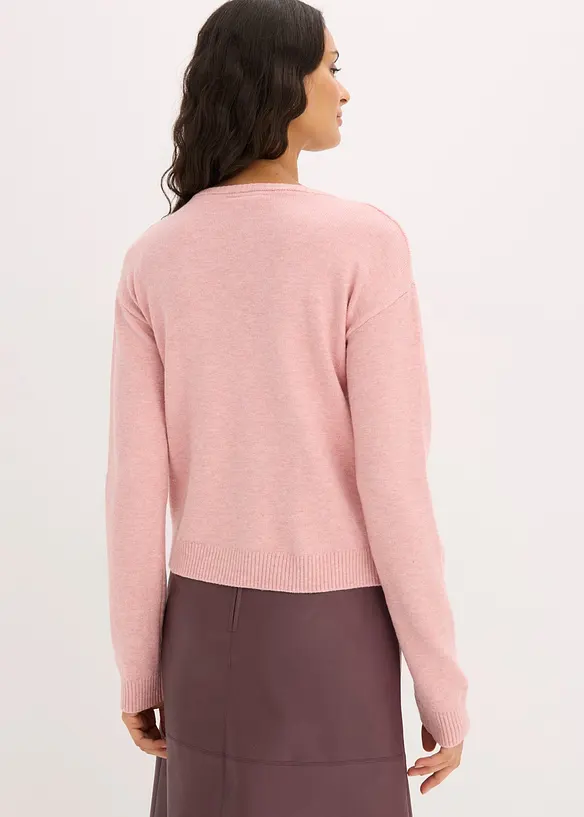 Strickjacke aus softem Viskose-Mix in rosa von hinten (im Anschnitt) - bonprix