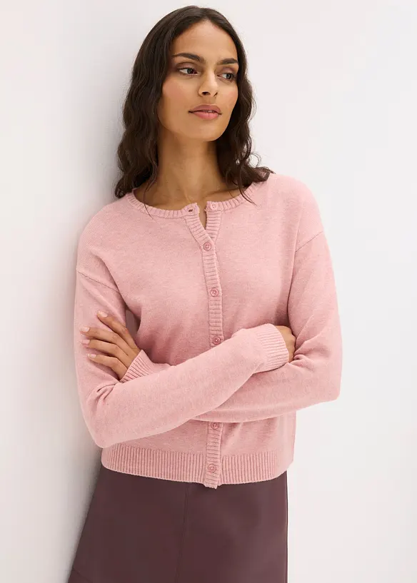 Strickjacke aus softem Viskose-Mix in rosa von vorne (im Anschnitt) - bonprix