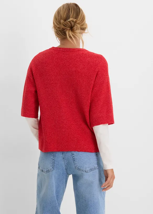 Lockere Strickjacke mit Wollanteil in rot von hinten (im Anschnitt) - bonprix