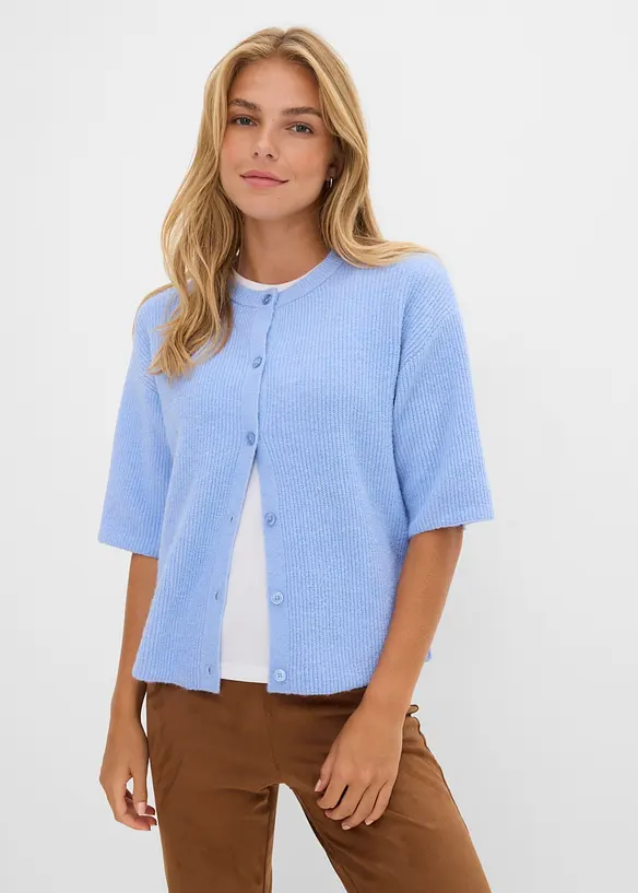 Lockere Strickjacke mit Wollanteil in blau von vorne (im Anschnitt) - bonprix