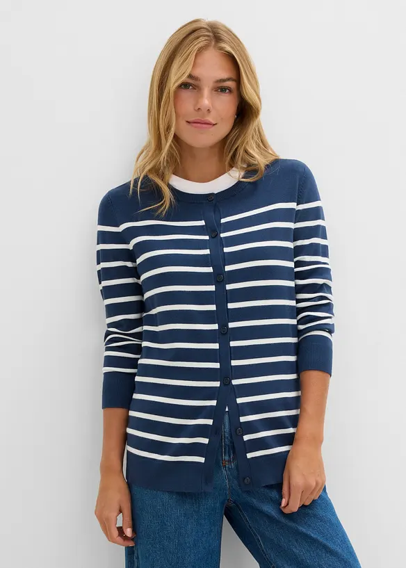 Feinstrickjacke aus weichem Viskose-Mix in blau von vorne (im Anschnitt) - bonprix