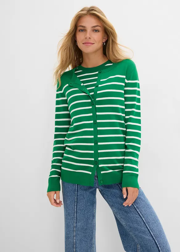 Feinstrickjacke aus weichem Viskose-Mix in grün von vorne (im Anschnitt) - bonprix