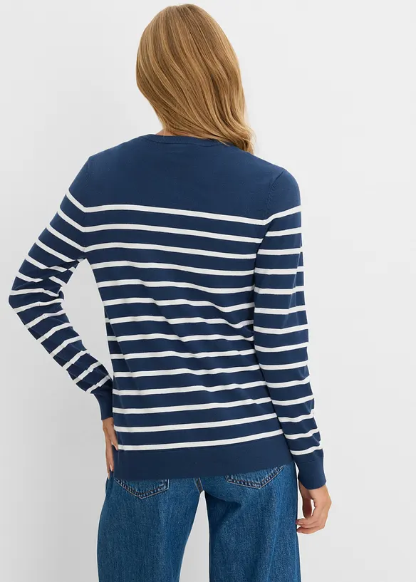 Feinstrickjacke aus weichem Viskose-Mix in blau von hinten (im Anschnitt) - bonprix