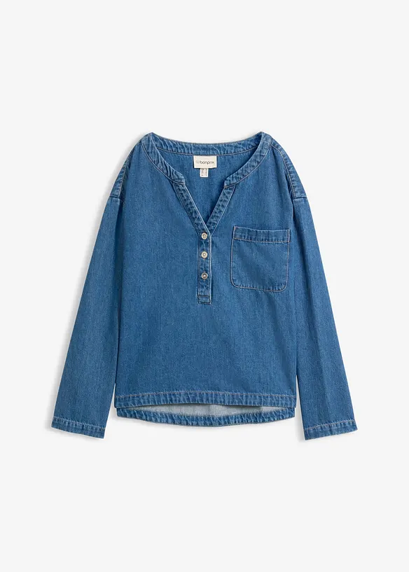 Leichte Jeansbluse-Tunika in blau von vorne - bonprix