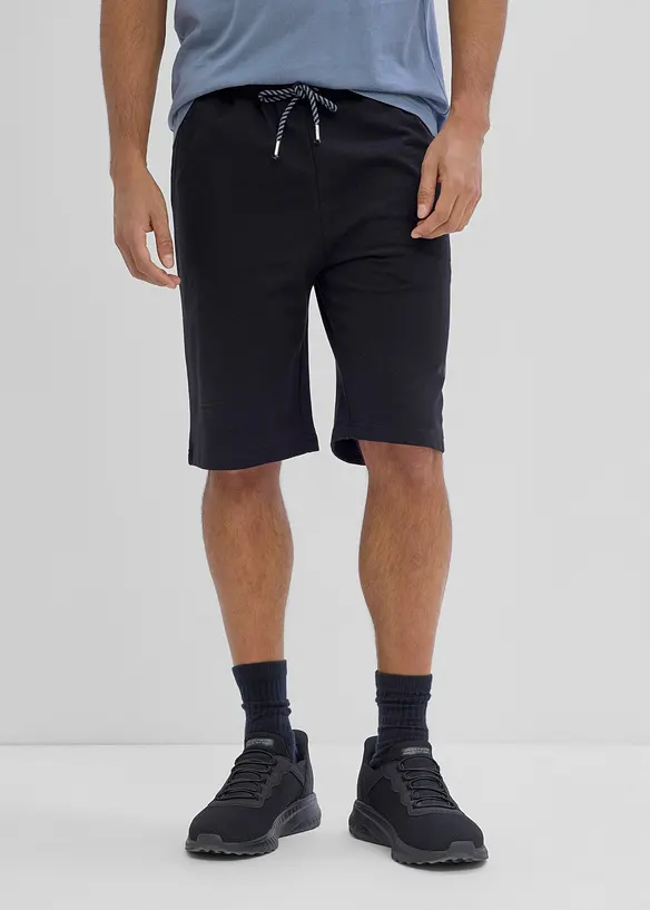 Sweat-Bermuda aus reiner Bio-Baumwolle in schwarz von vorne - bonprix