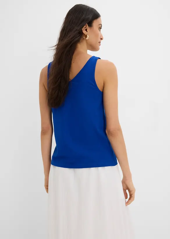 Tanktop  aus reiner Bio-Baumwolle (2er Pack) in blau von vorne (im Anschnitt) - bonprix