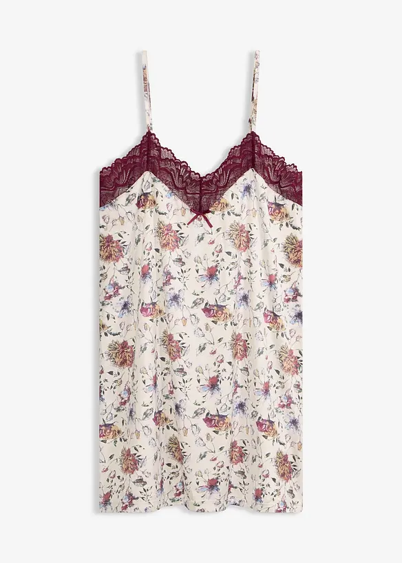 Satin Negligé mit zarter Spitze in weiß von vorne - bonprix