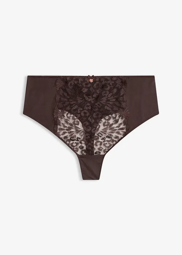 High Waist String mit edler Stickerei in braun von vorne - bonprix