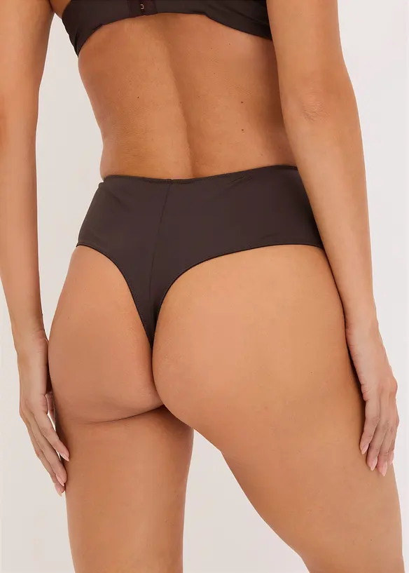High Waist String mit edler Stickerei in braun von hinten - bonprix