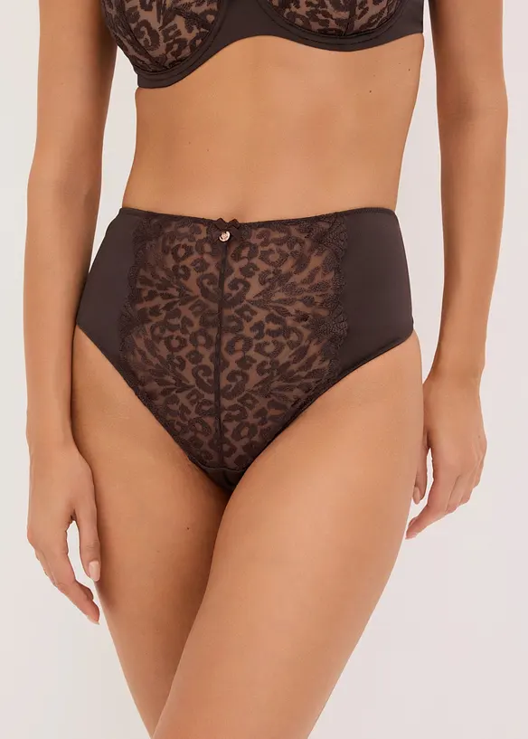 High Waist String mit edler Stickerei in braun von vorne - bonprix