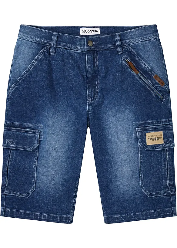 Stretch-Jeans-Cargobermuda, Regular Fit in blau von vorne - bonprix