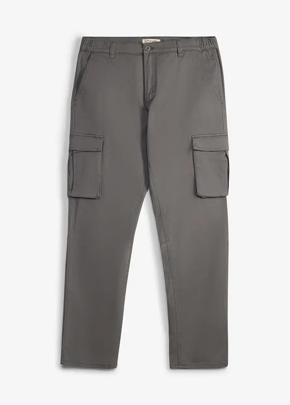 Classic Fit Stretch-Cargohose mit Dehnbund, Straight in grau von vorne - bonprix