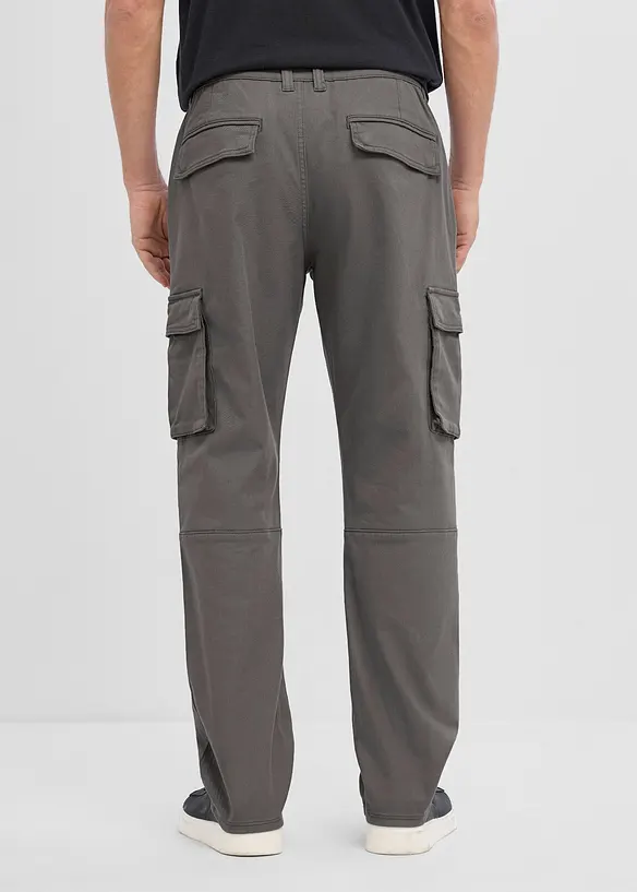 Classic Fit Stretch-Cargohose mit Dehnbund, Straight in grau von hinten - bonprix