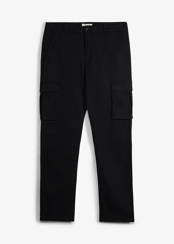 Classic Fit Stretch-Cargohose mit Dehnbund, Straight in schwarz von vorne - bonprix