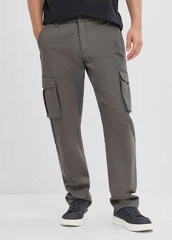 Classic Fit Stretch-Cargohose mit Dehnbund, Straight in grau von vorne - bonprix