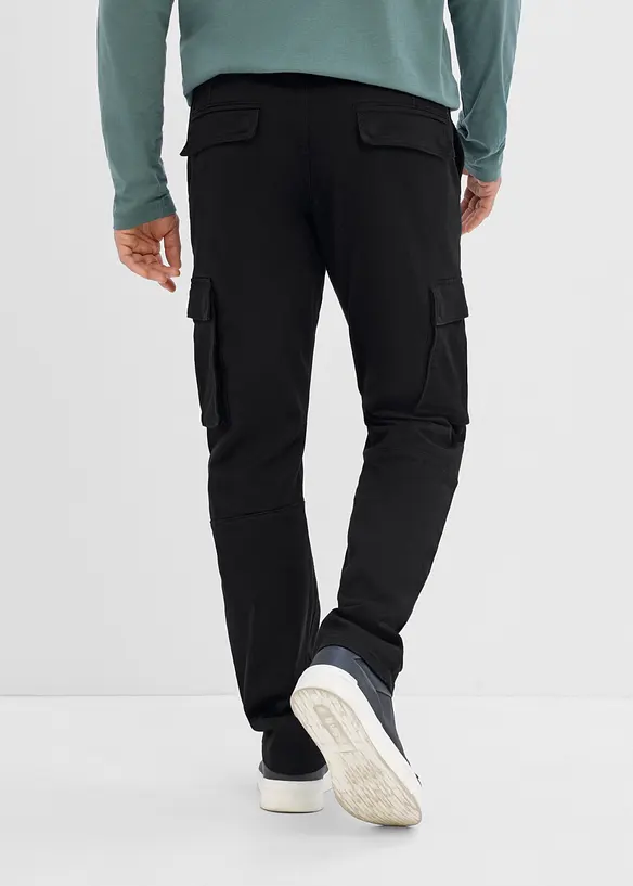 Classic Fit Stretch-Cargohose mit Dehnbund, Straight in schwarz von hinten - bonprix