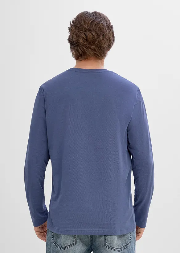 Langarmshirt aus reiner Bio-Baumwolle in blau von hinten (im Anschnitt) - bonprix